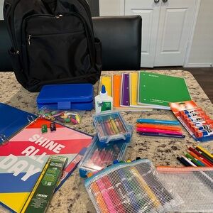 Backpack, Notebooks, Highlighters, Pencil/Box, Glue, 2 boxes Crayons.Supplies